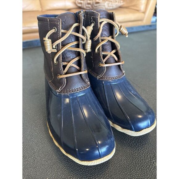 Sperry Womens Size 7.5 M Duck Waterproof Rubber Boots Navy  Sperry Duck Boots Women Saltwater Navy Brown Size 7.5